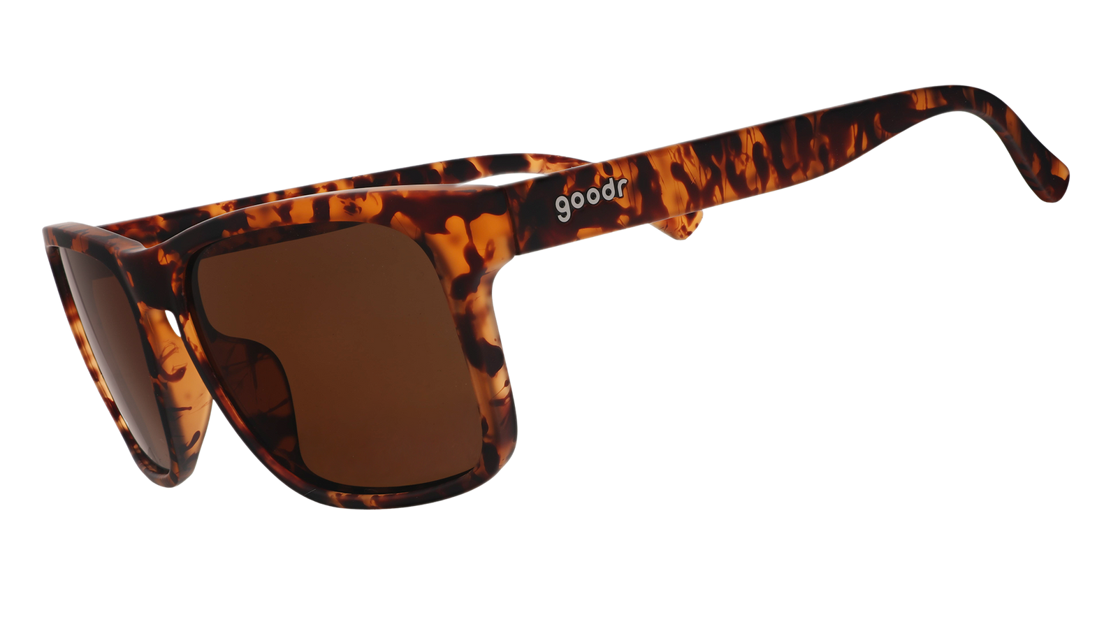 Three-quarter angle view of brown tortoiseshell Grand G frames with brown non-reflective lenses.