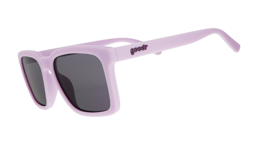 Three-quarter-angle view of lavender Slate G sunglasses with black non-reflective lenses. 