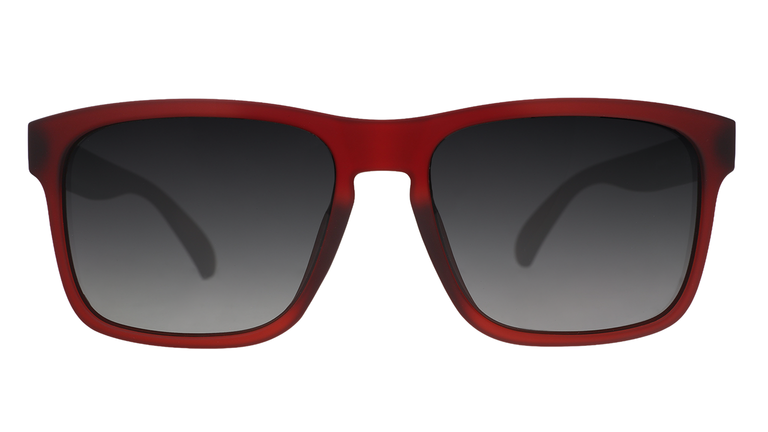 Front view of dark red Grand G frames and black gradient lenses.