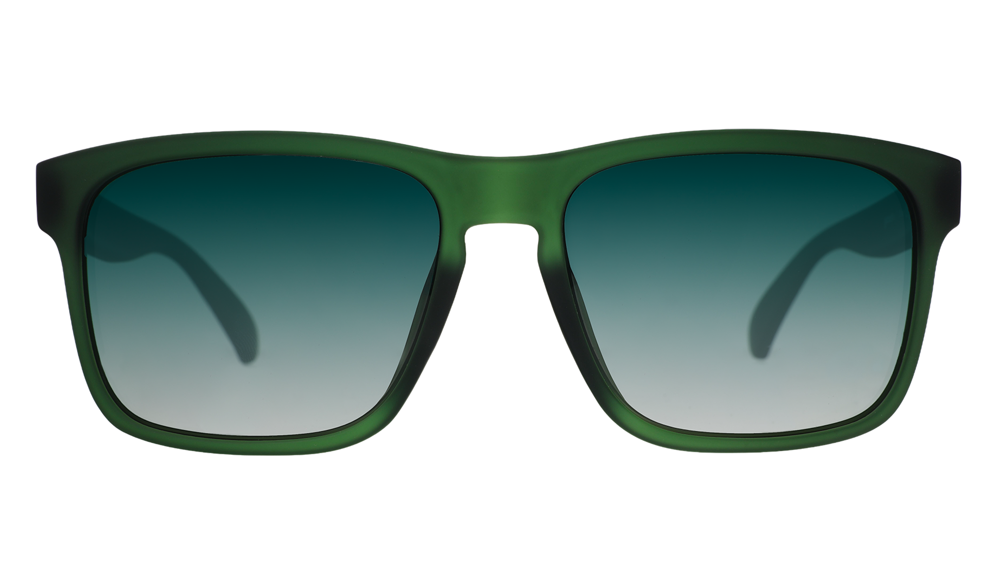 Front view of translucent dark green Grand Gs with green gradient lenses.