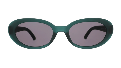Front view of translucent dark green oval-shaped Beat G sunglasses with black non-reflective lenses.