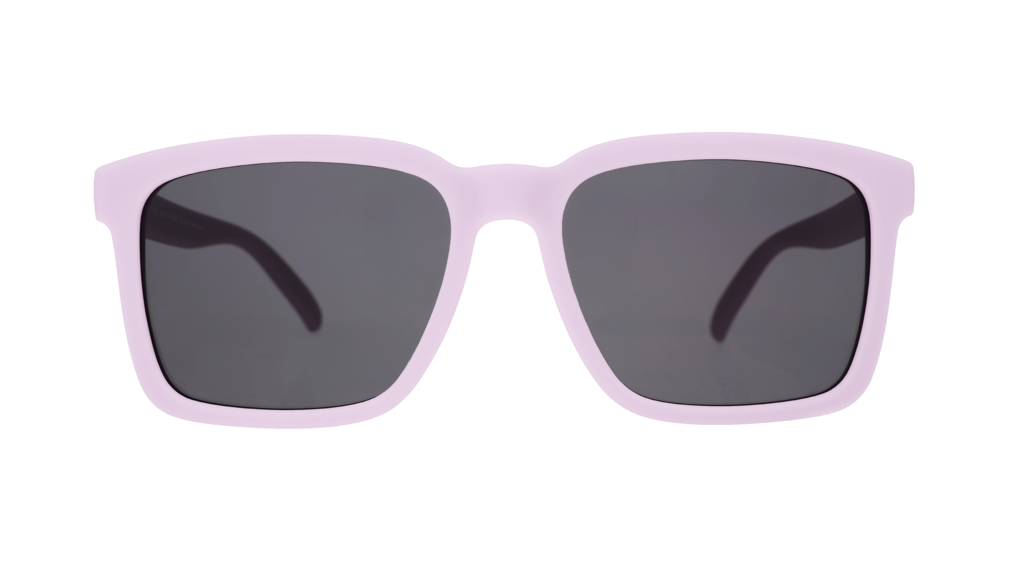 Front view of lavender square Slate G sunglasses with black non-reflective lenses. 