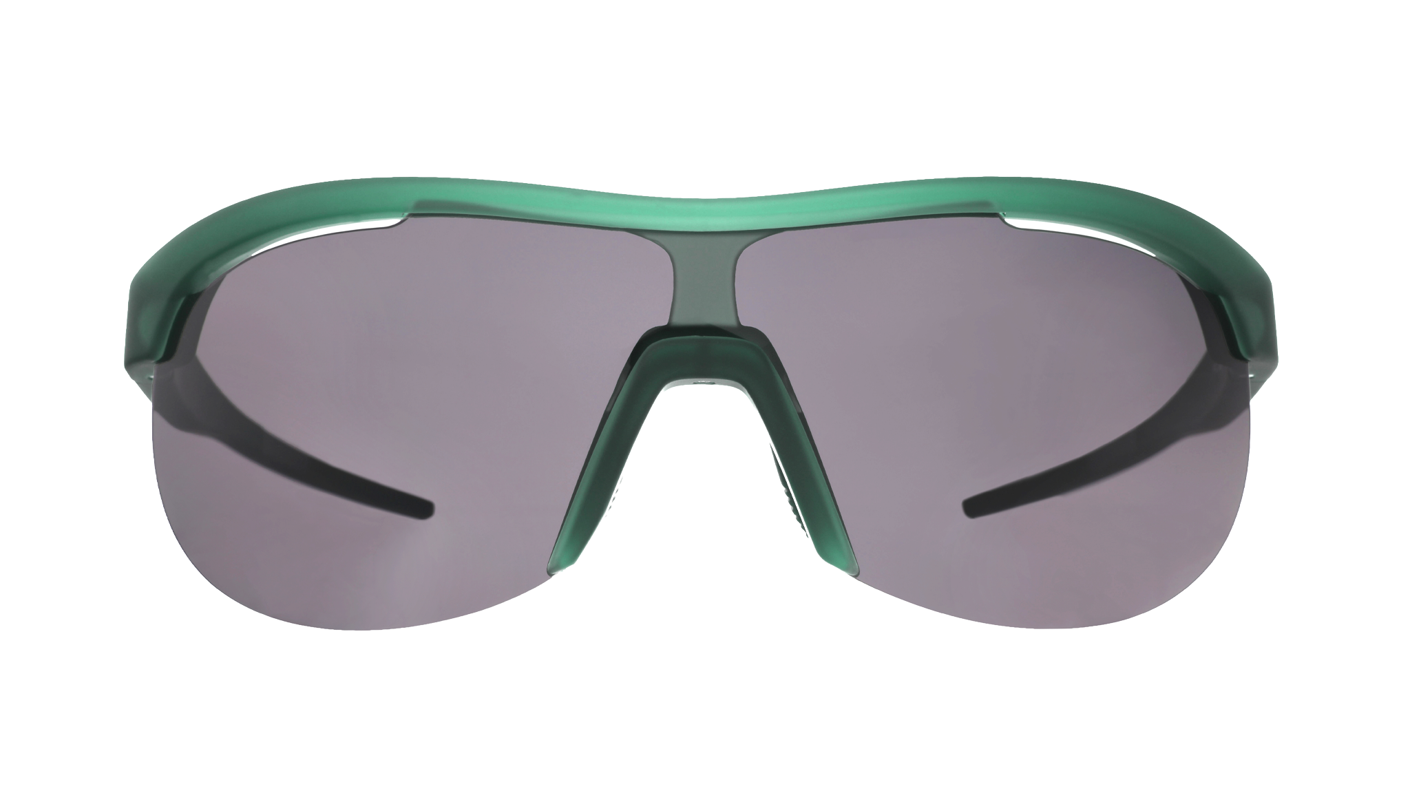 Front view of translucent dark green Sonic G shield sunglasses with vented black non-reflective lenses. 